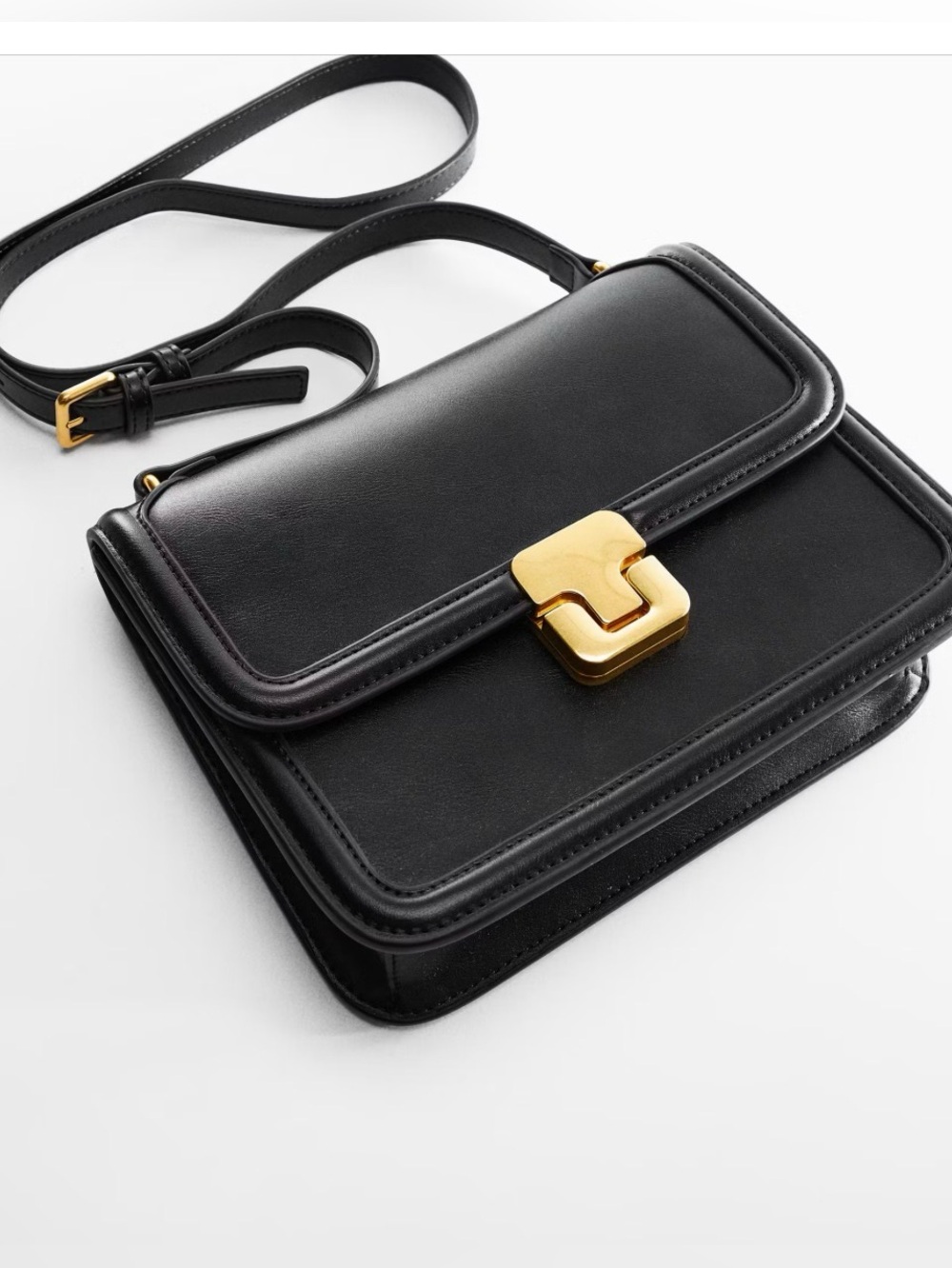 Mango CROSS-BODY BAG Black Leather Crossbody Bag with Gold Hardware EUC